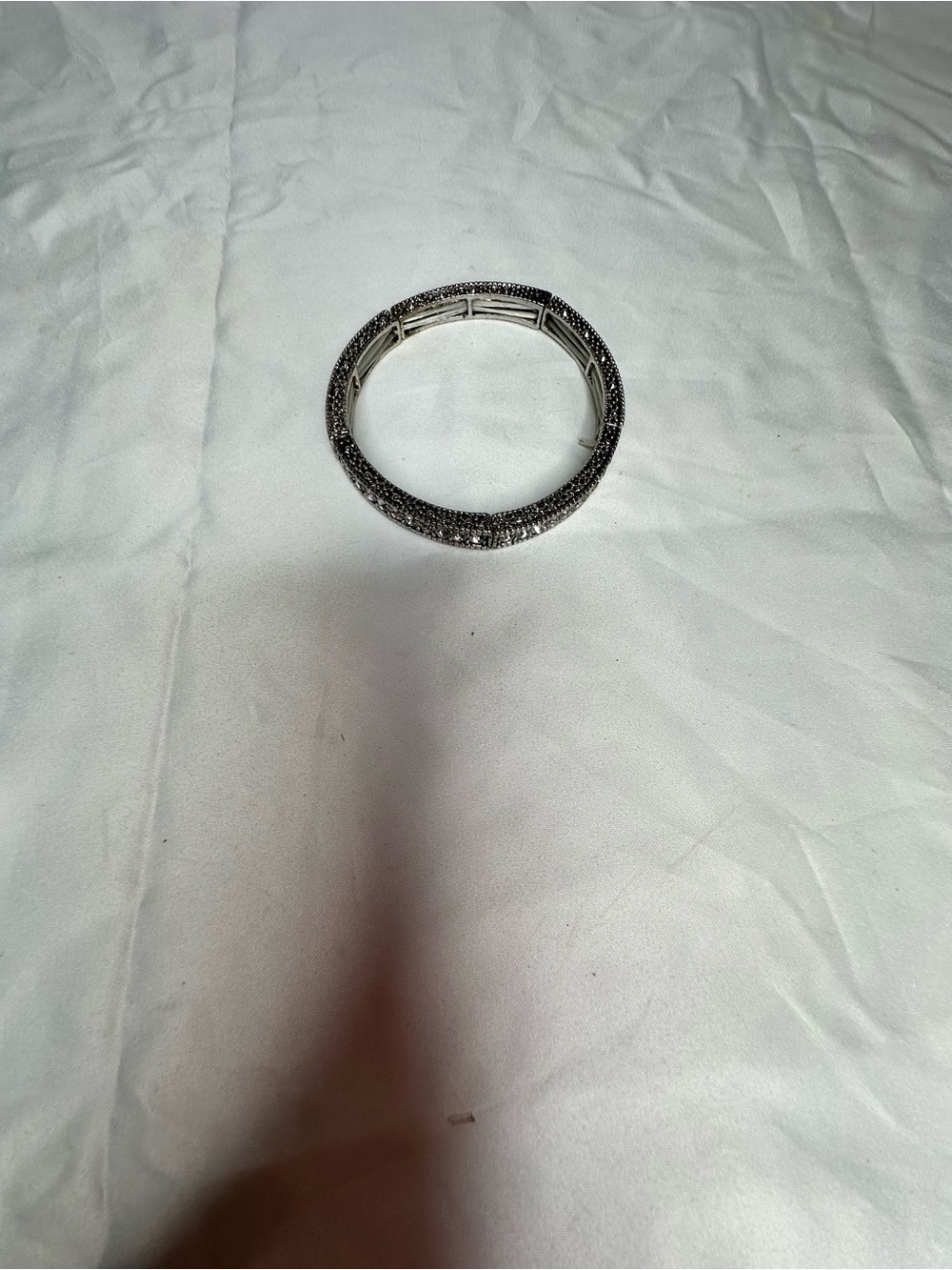 Source Unknown Silver Tone Pave Crystal Hinged Bangle Bracelet
